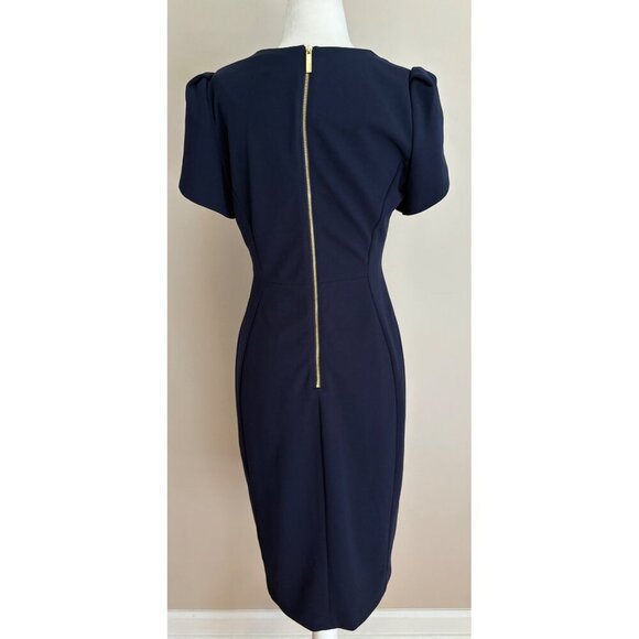 Calvin Klein NWT Tulip Sheath Knee Length Career Cocktail Dress Navy Blue Size 6 - Picture 5 of 15